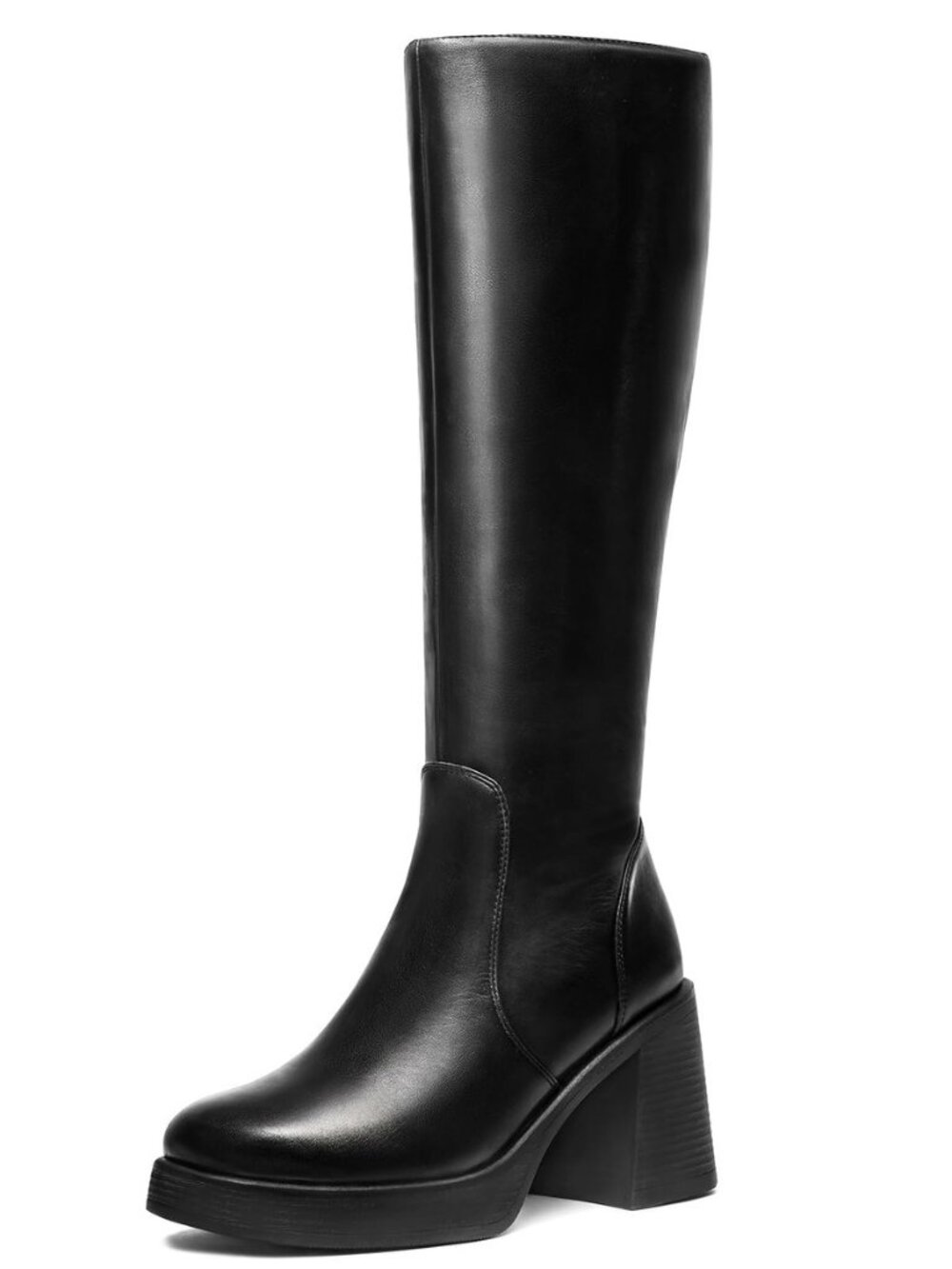 Knee High Boots for Women - Platform Chunky Square Toe Tall Boots with Block